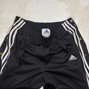 Vintage 90s Adidas Black Snap Button Track Pants Mens Large Stripes Heavy